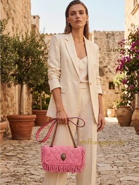 NWT! Kurt Geiger London Medium Crochet Kensington Crossbody Bag,  Open Pink